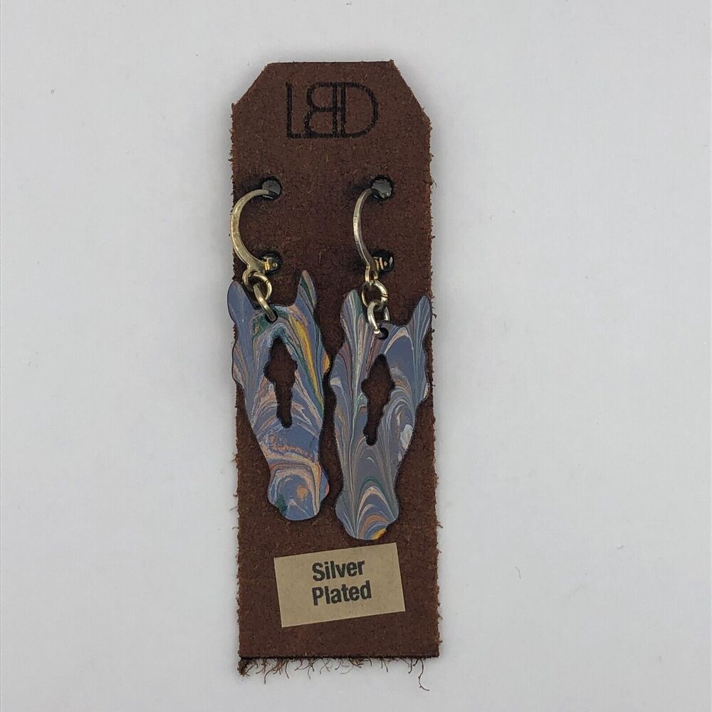 Leather By Design Earrings Horse Head Gray Tie Dye Cutout Western Equestrian